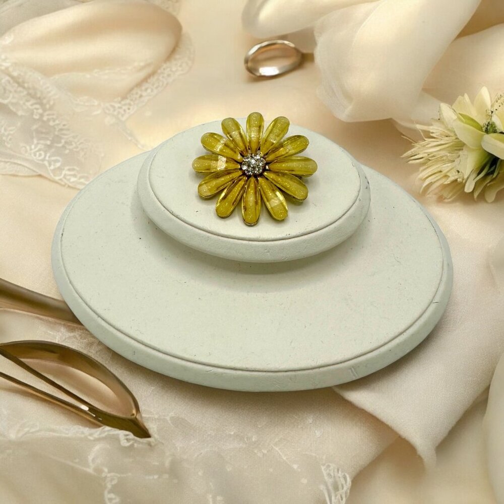 Tara Maj Yellow Flower Brooch With Rhinestone Center